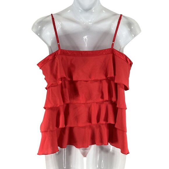 Old Navy Tiny Fit Womens 2X Red Silky Tiered Ruffle Camisole Satin Beachy Top - Picture 4 of 12